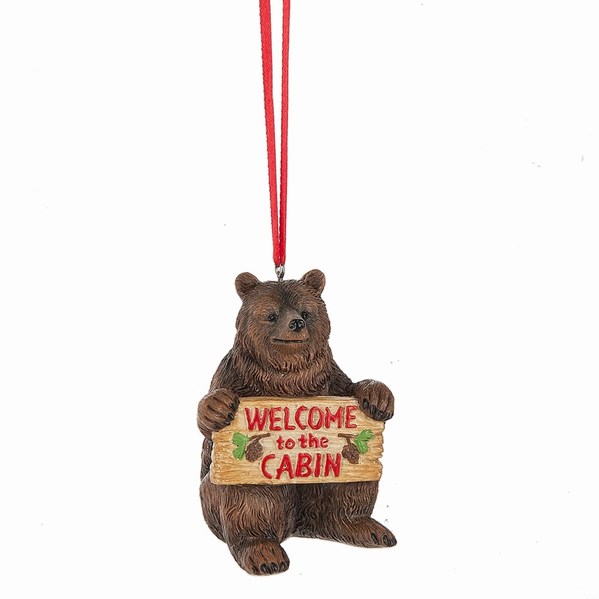 Item 261595 Brown Bear With Welcome To The Cabin Sign Ornament
