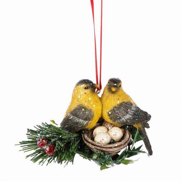 Item 261637 Pair of Goldfinches With Nest Ornament