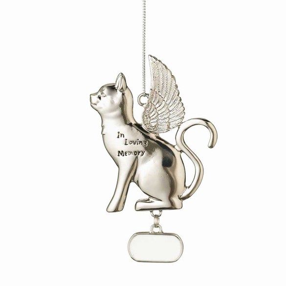 Item 262362 Silver In Loving Memory Memorial Cat Angel Ornament