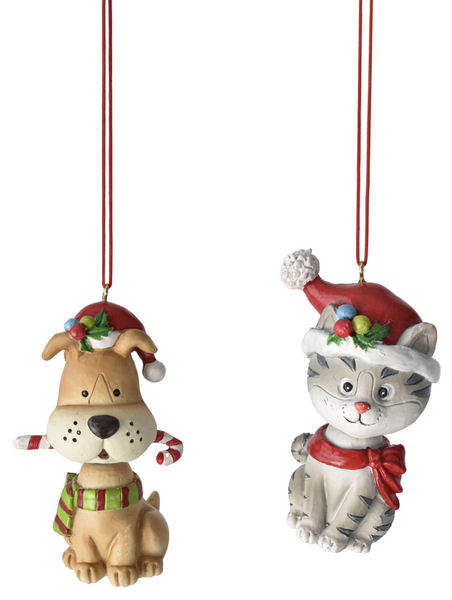 Item 262367 Dog/Cat With Santa Hat Ornament