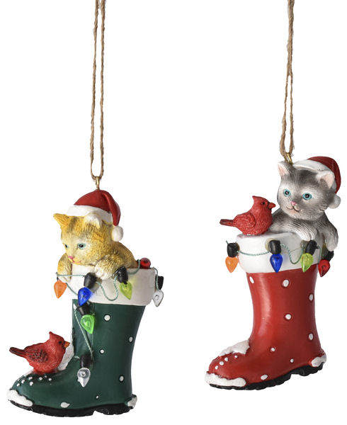 Item 262375 Cat In Santa Boot Ornament