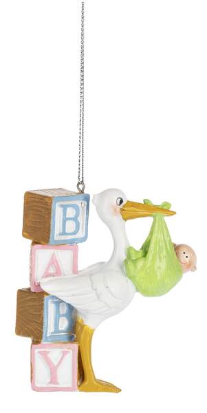 Item 262573 Stork Carrying Baby Ornament