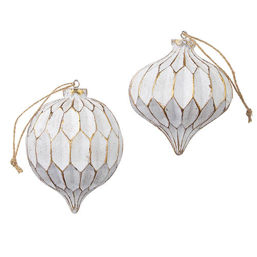 Item 281089 White/Gold Textured Finial Ornament