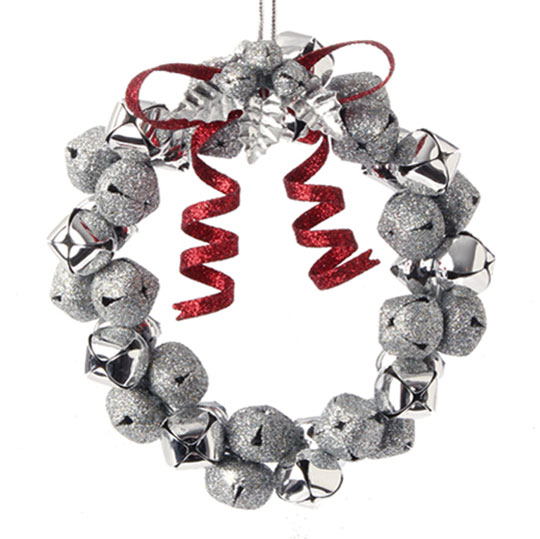 Item 281162 Silver/Red Jingle Bell Wreath Ornament