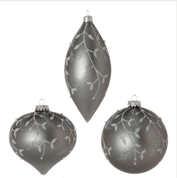 Item 281246 Silver Leaf Pattern Onion/Finial/Ball Ornament