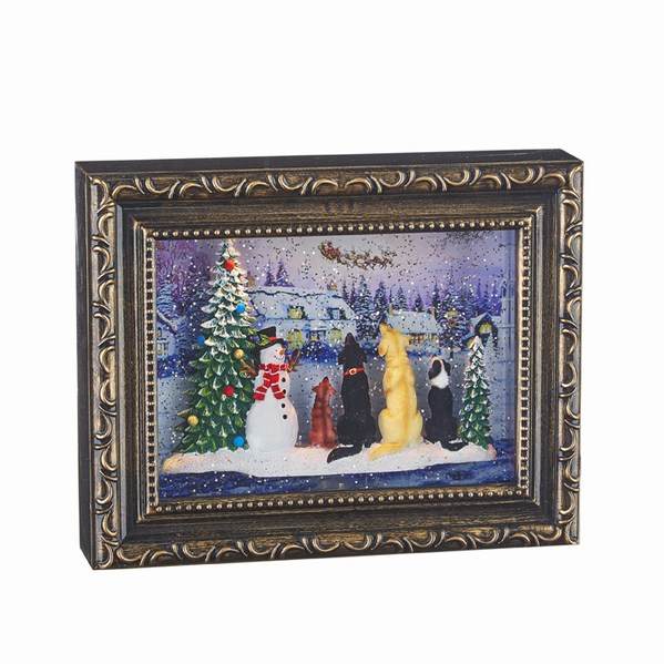Item 281439 Lighted Dogs Watching Santa Water Photo Frame