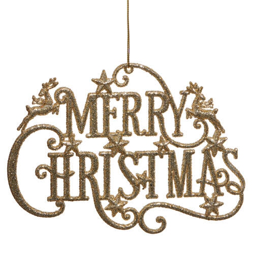 Item 281631 Gold Glitter Merry Christmas Ornament