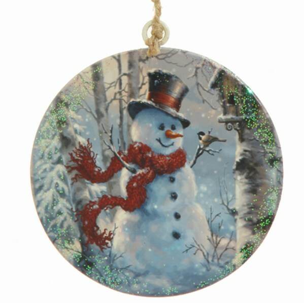 Snowman In Wintry Forest With Bird Disc Ornament - Item 281841 | The ...