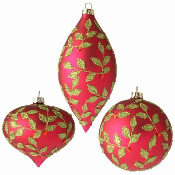 Item 281860 Red/Green Glittered Onion/Finial/Ball Ornament