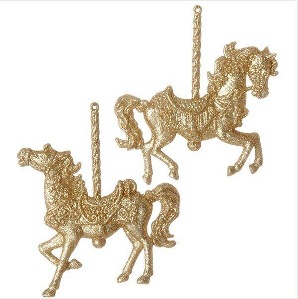 Item 281888 Gold Glittered Carousel Horse Ornament