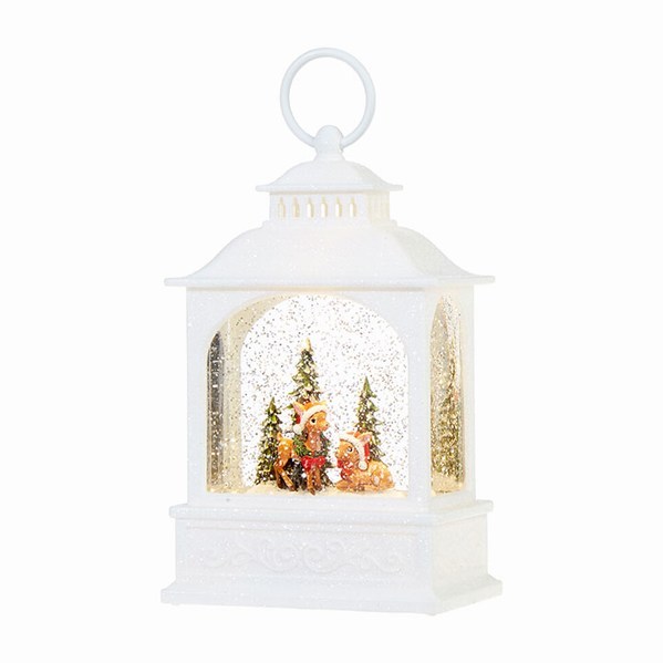 Item 282034 White Lighted Deer With Christmas Trees Water Lantern