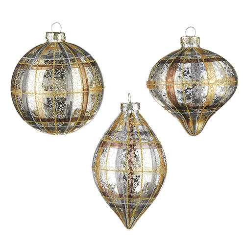 Item 282356 Plaid Mercury Glass Ornament