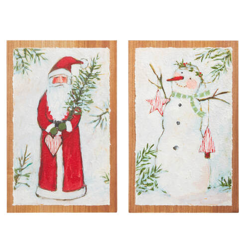 Item 282473 Santa/Snowman Textured Paper Wall Art