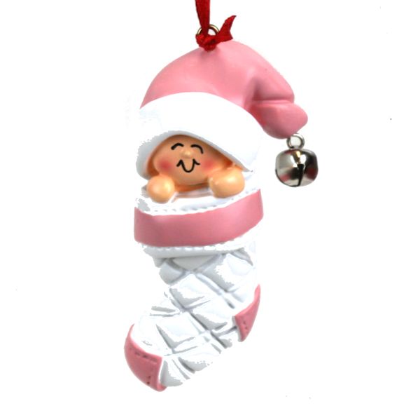 Item 289305 Baby In Pink Stocking Ornament
