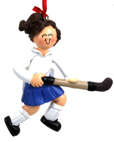 Item 289328 Brunette Female Field Hockey Player Ornament