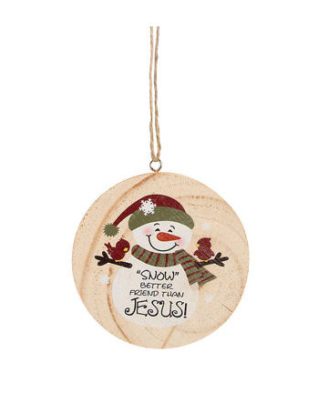 Item 291151 Friend In Jesus Snowman Wood Slice Ornament