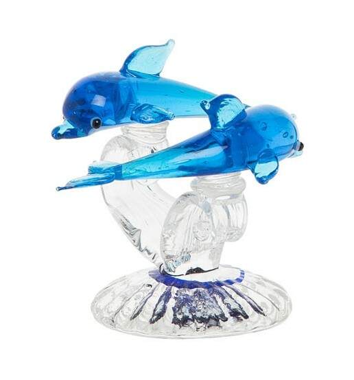 Item 294341 Mini Dual Dolphins Glass Art