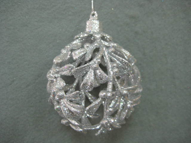 Item 302167 Silver Glitter Holly Ball Ornament