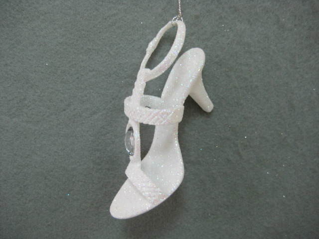 Item 302296 Iridescent White High Heel Shoe With Clear Jewel Ornament