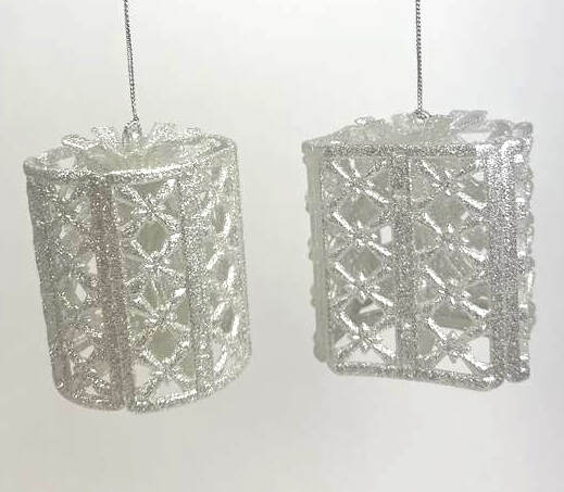 Item 302393 Champagne Silver Gift Box Ornament