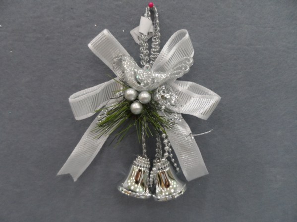 Item 303034 Silver Bells With Bow Ornament