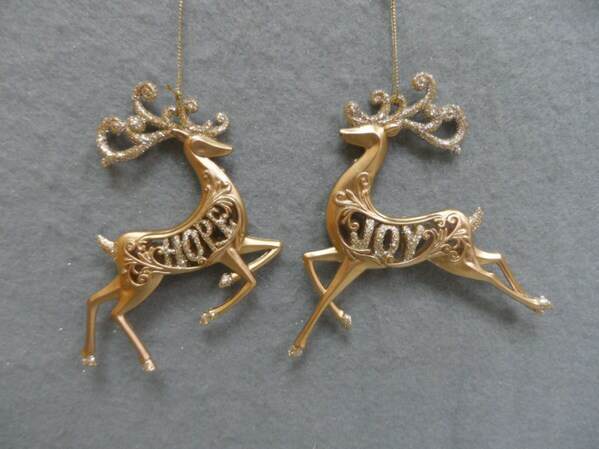 Item 303037 Gold/Champagne Gold Hope/Joy Reindeer Ornament