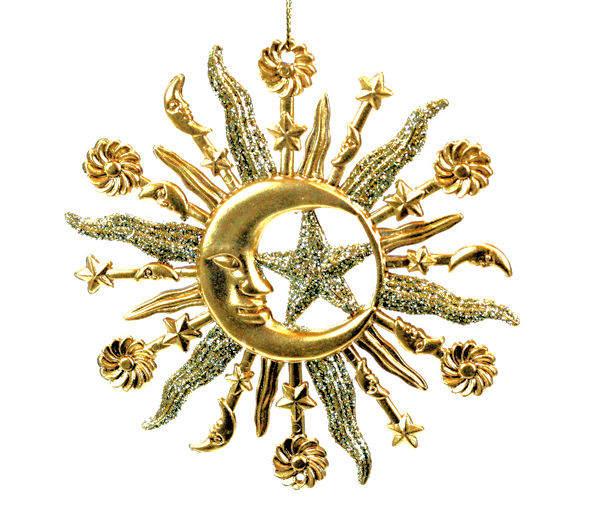 Item 303040 Gold/Champagne Gold Star/Moon/Sun Ornament