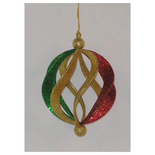 Item 312003 3-Tone Green/Gold/Red Spiral Ball Ornament