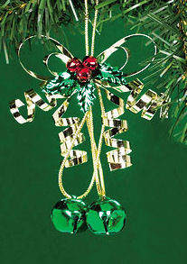Item 312019 Green Jingle Bells With Gold Bow Ornament