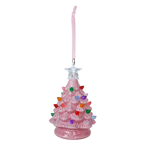 Item 322066 LED Sugarplum Pink Pearlized Ceramic Tree Ornament