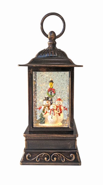 Item 322132 Lighted Snowman Family With Lamppost Glitter Water Lantern