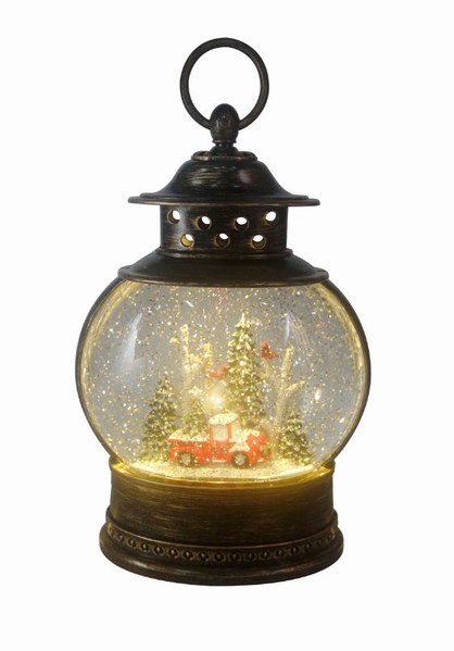 Item 322139 Black Lighted Red Pickup Truck Snow Globe Lantern
