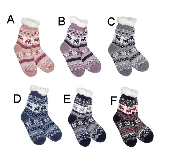 Item 322182 Snowflake/Deer Sparkle Thermal Slipper Socks