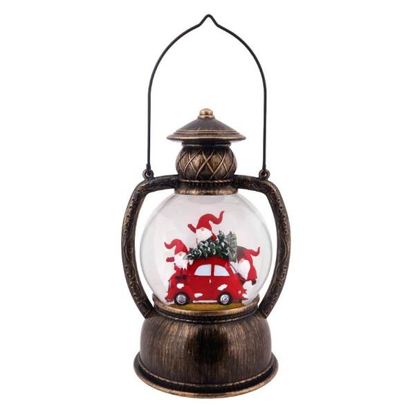 Item 322481 Gnomes And Red Car Glitter Lantern