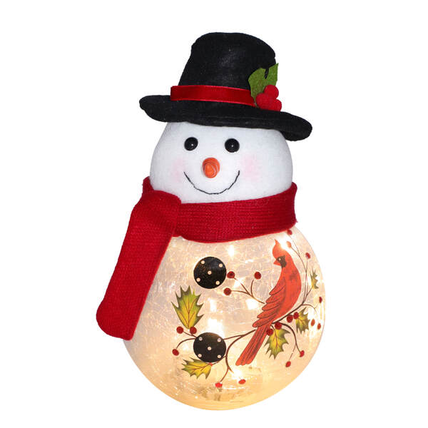 Item 322572 Lighted Glass Snowman With Cardinals