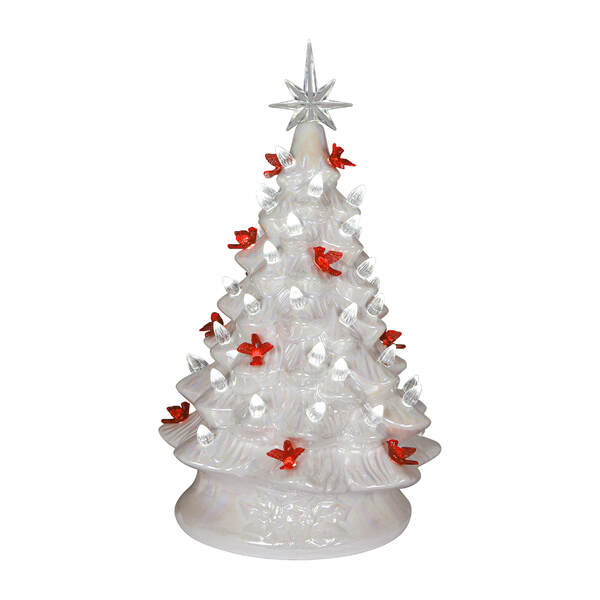 Item 322575 White Cardinal Lighted Ceramic Tree