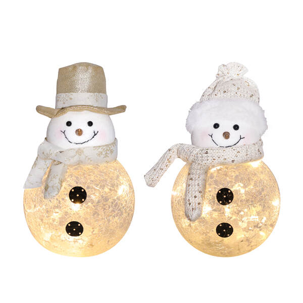 Item 322584 Lighted Glass Ivory Gold Snowman