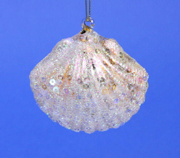 Item 351029 Light Scallop Shell With Sequins Ornament