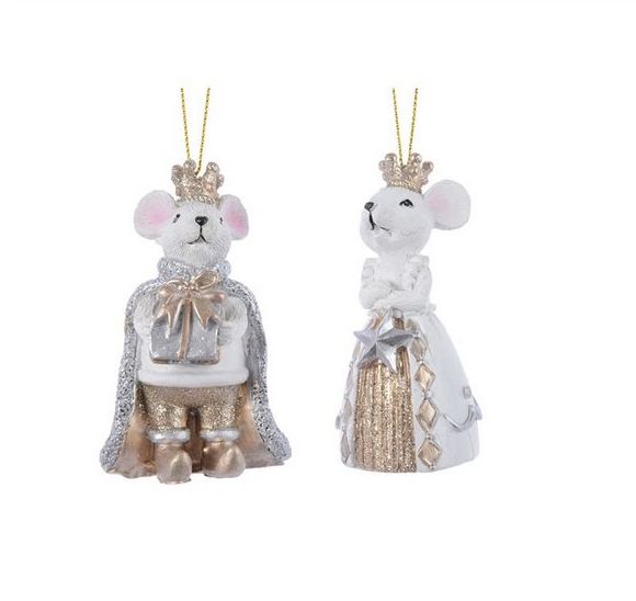 Item 360182 White/Gold Mouse King/Queen Ornament