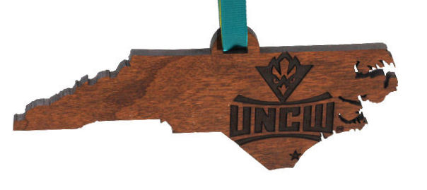 Item 367009 University of North Carolina at Wilmington Seahawks State Map With Logo Ornament