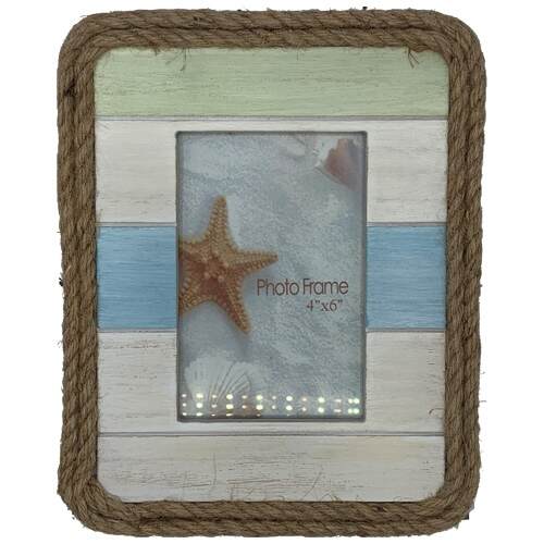 Item 396259 Wood and Rope Tri Color Photo Frame