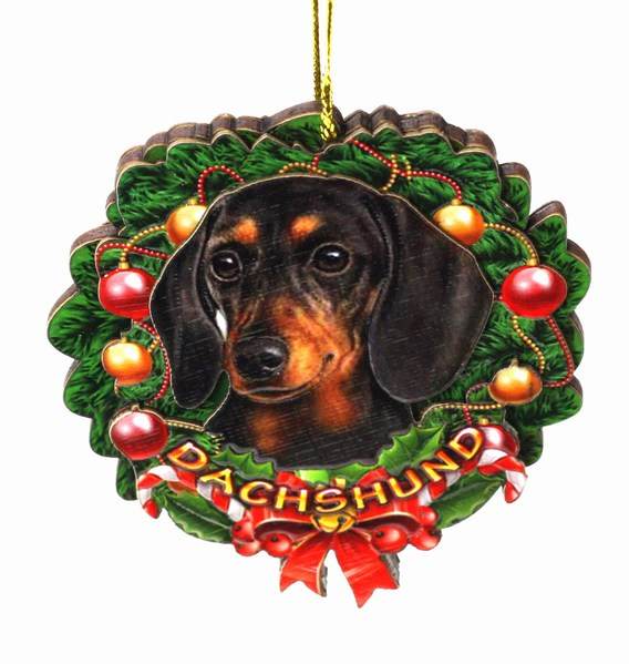 Item 398028 Black/Tan Dachshund Wreath Ornament