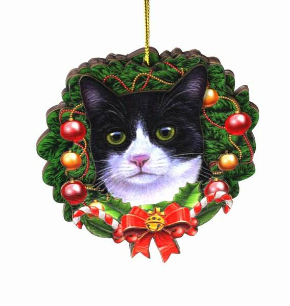 Item 398030 Black/White Tuxedo Cat Wreath Ornament