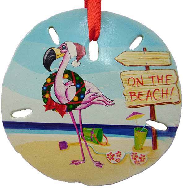 Item 399001 Myrtle Beach Flamingo Sand Dollar Ornament