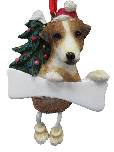Item 407015 Jack Russell With Santa Hat/Christmas Tree/Bone Dangle Ornament