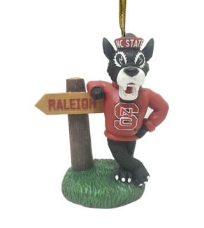 Item 416386 North Carolina State University Wolfpack Mascot With Sign Ornament