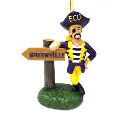 Item 416389 East Carolina University Pirates Mascot With Sign Ornament