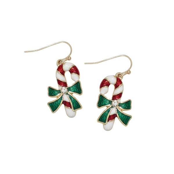 Item 418036 Candy Canes With Bows And Crystals Earrings