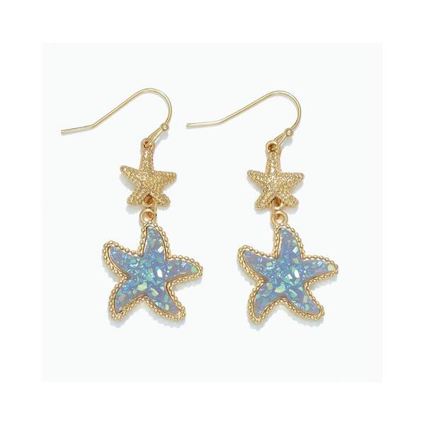 Item 418102 Gold/Blue Druzy Starfish Earrings