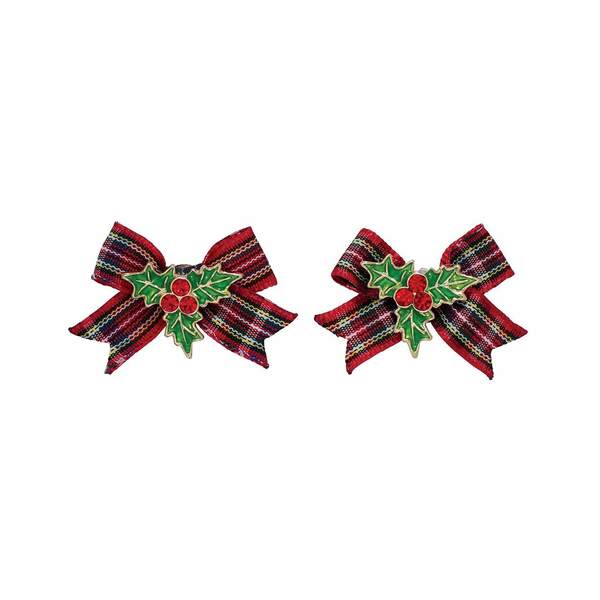 Item 418182 Plaid Bows With Holly Earrings